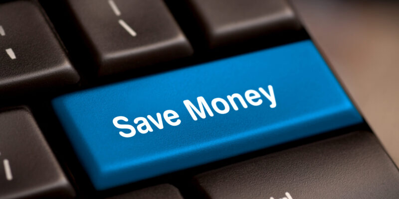 save money for investment concept with a blue button on computer keyboard