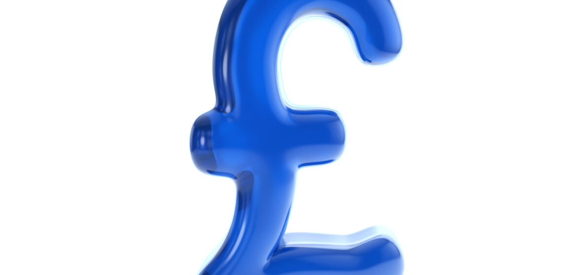 Blue balloon pound symbol on a white background.